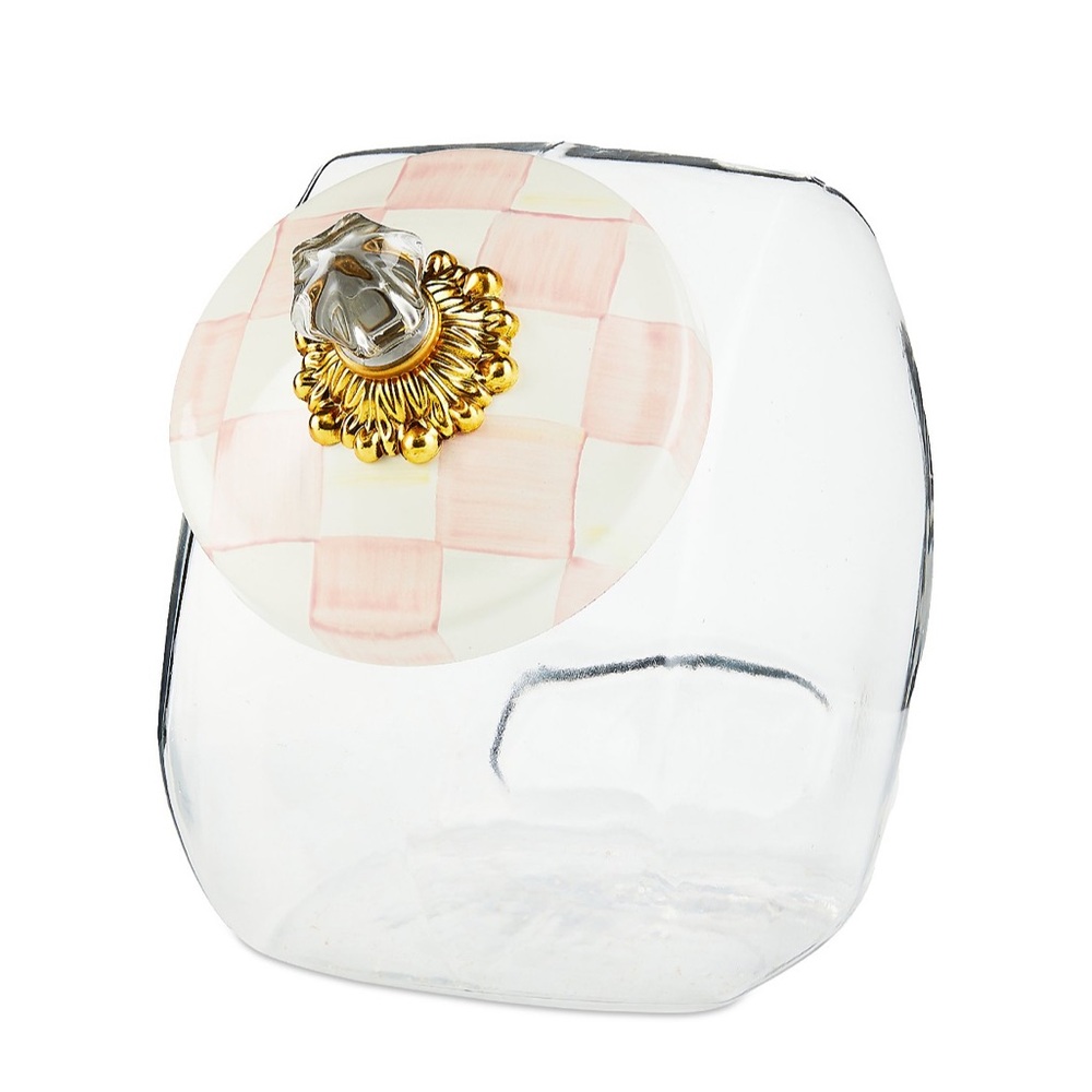MacKenzie-Childs Glass Jar with Pink and Gold Lid (brand new!)